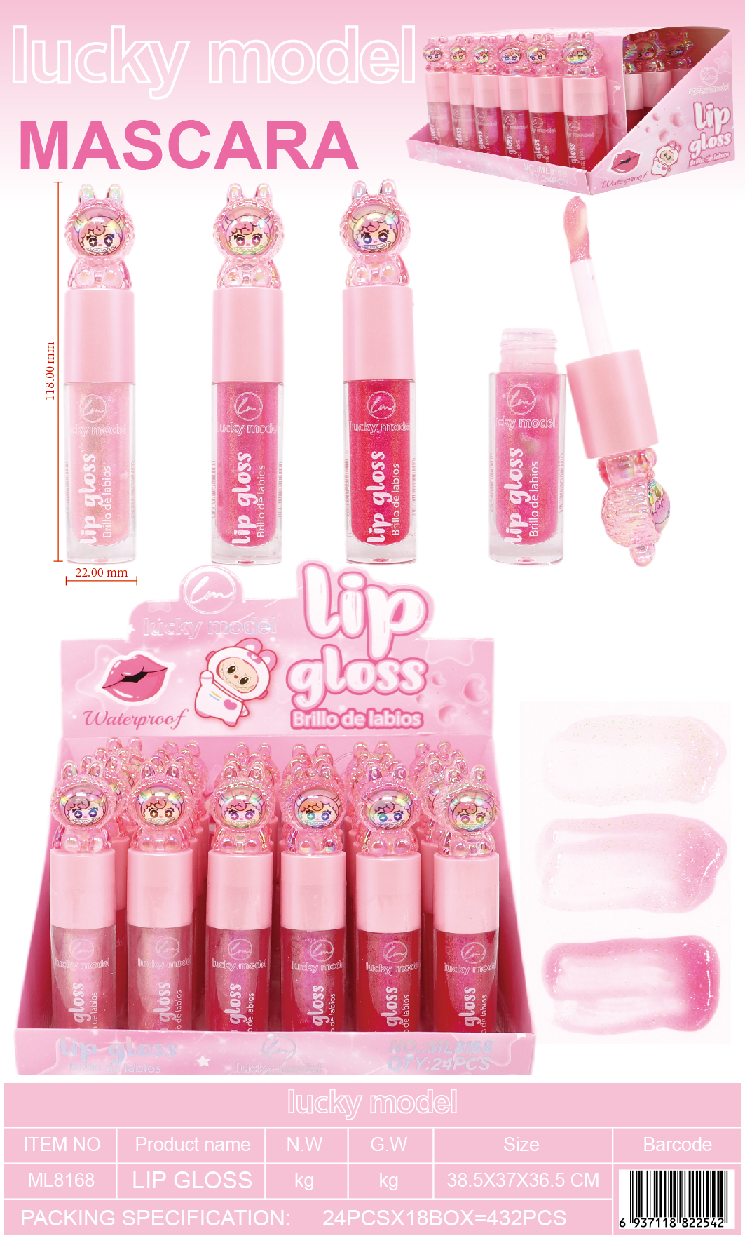 Lucky Model Cute Mascot Topper Shimmer Lip Gloss