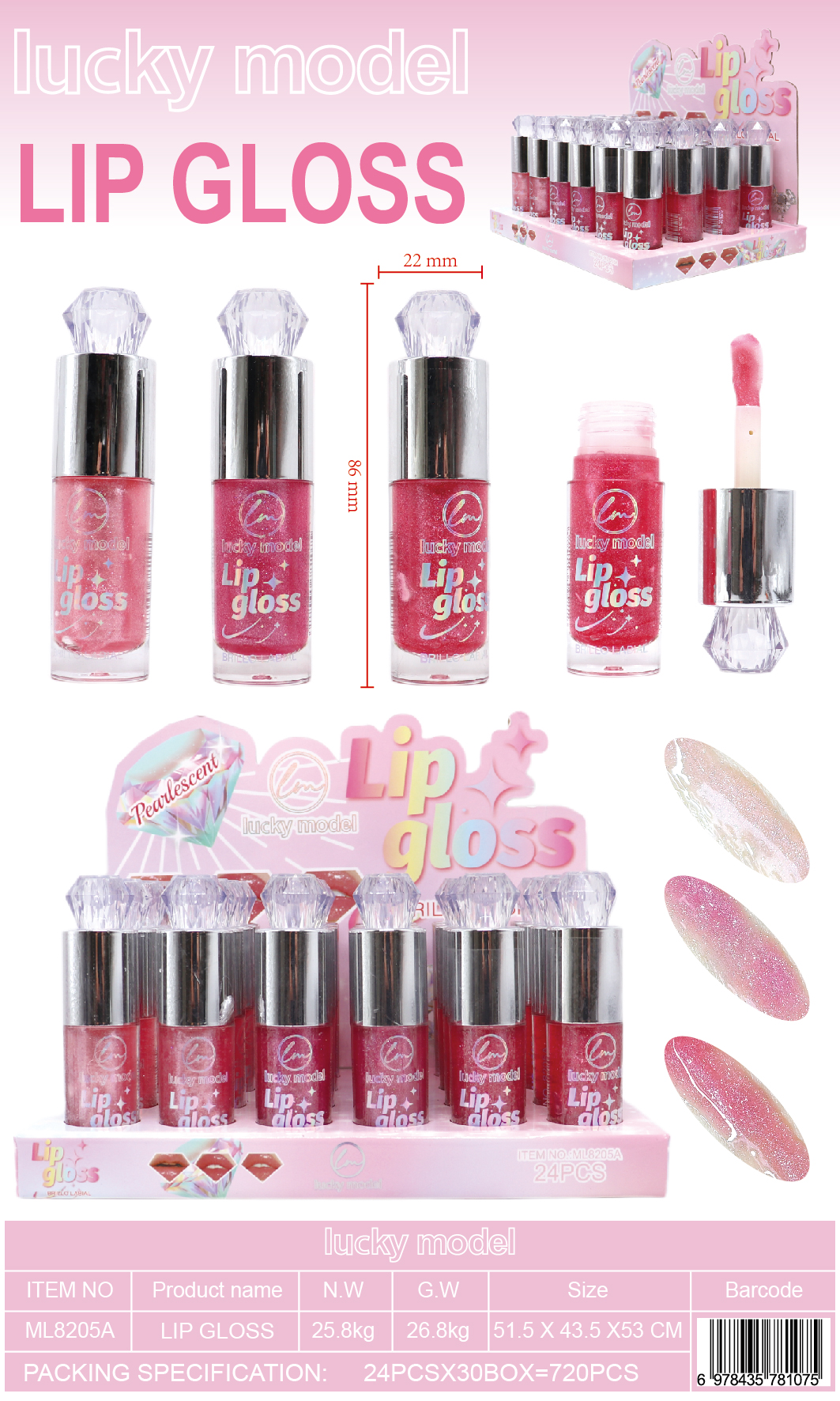 Lucky Model Pearlescent Diamond Crystal Topper Lip Gloss
