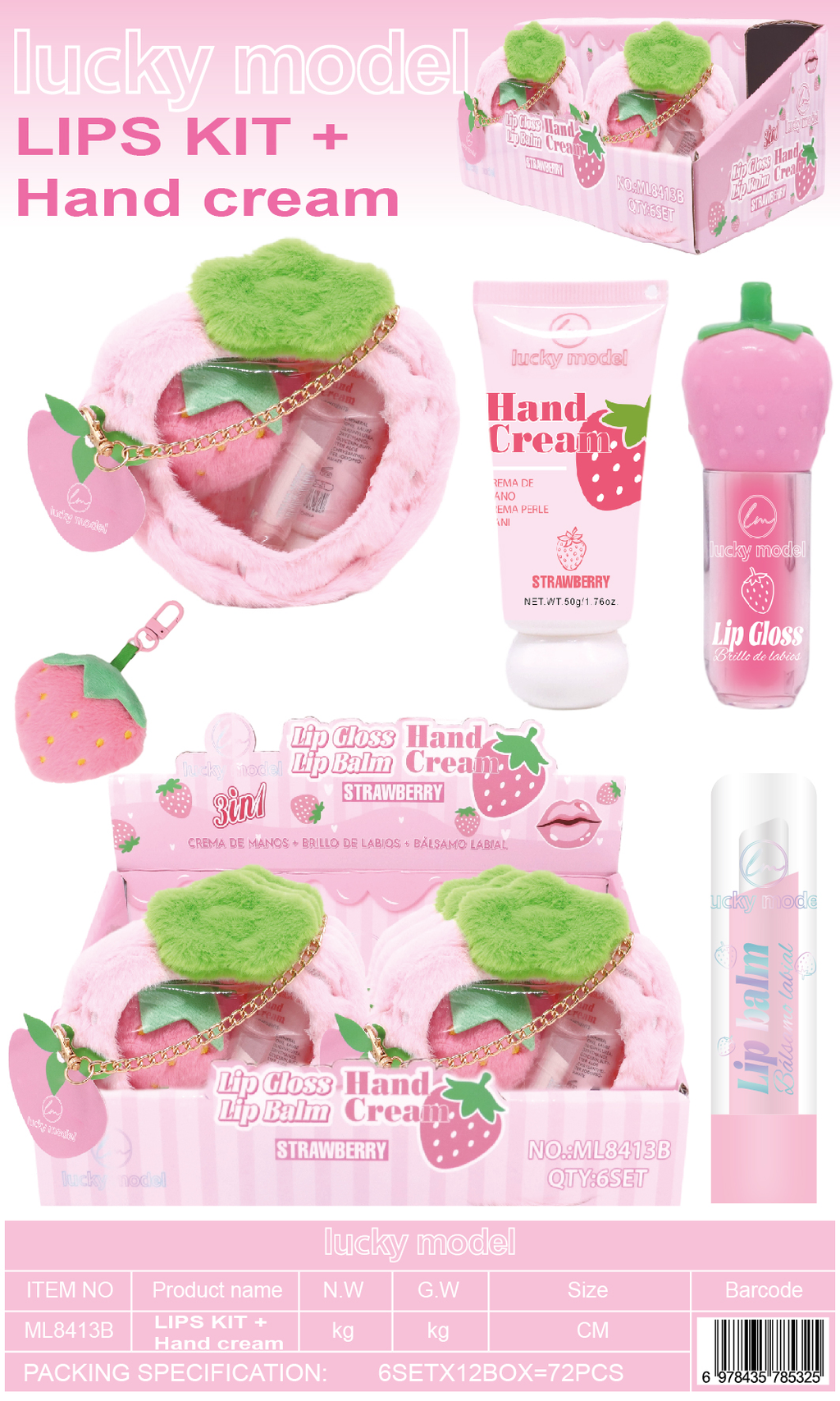 Lucky Model Strawberry Lips Kit & Hand Cream Set