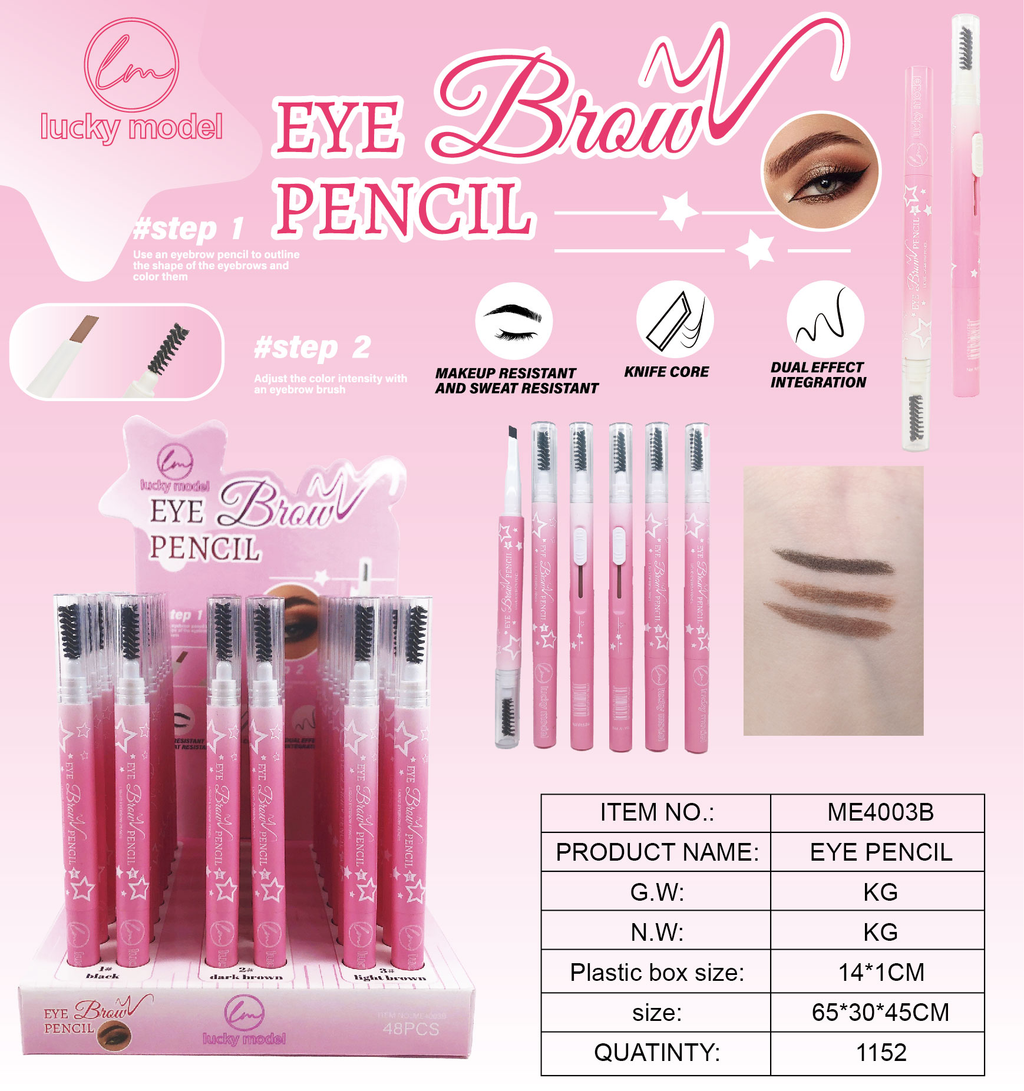 Lucky Model Dual-Ended Eyebrow Pencil with Spoolie Brush (Pink Edition)