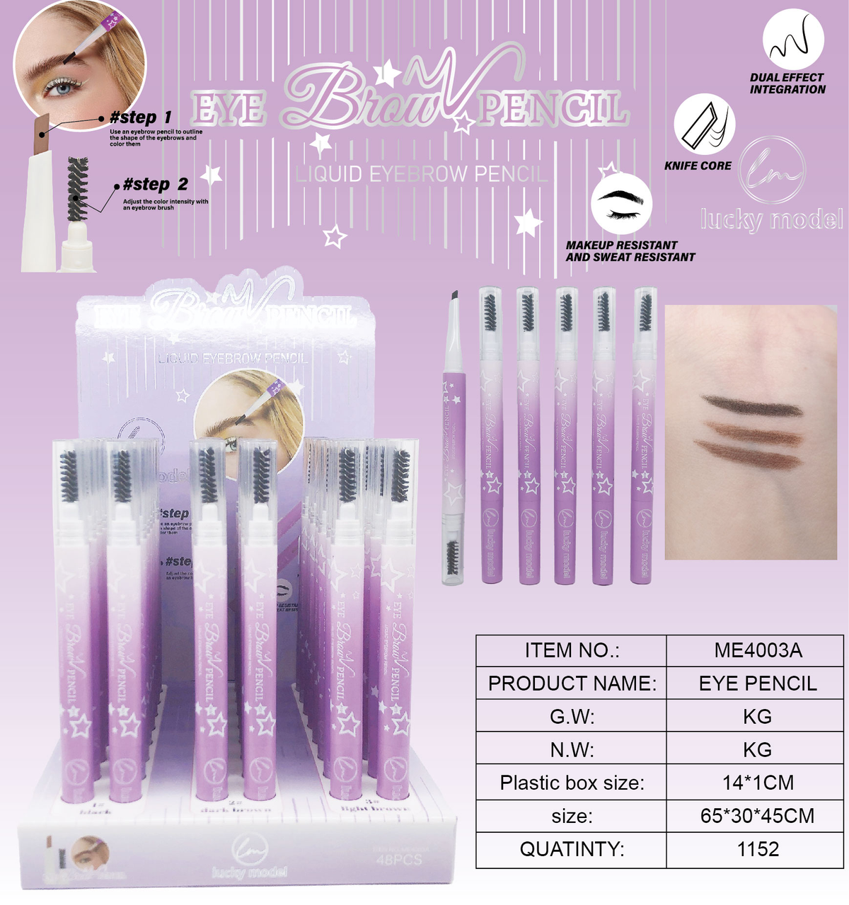 Lucky Model Dual-Ended Eyebrow Pencil with Spoolie Brush